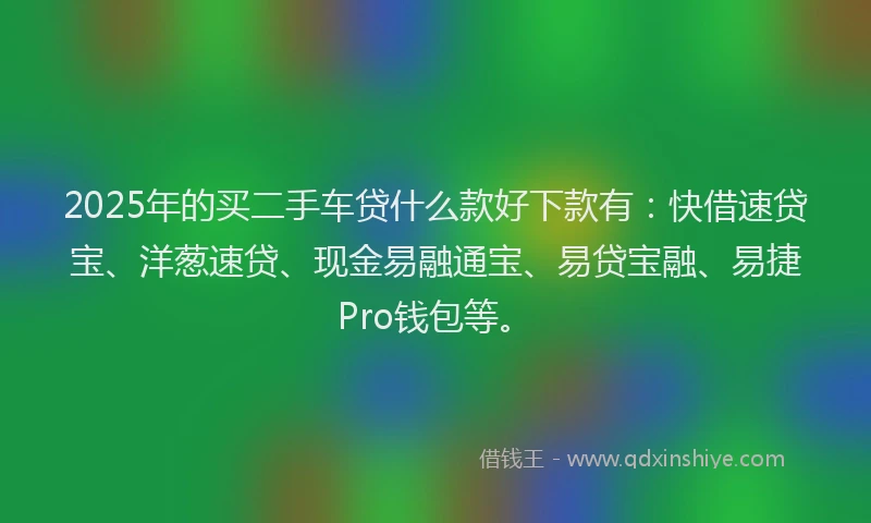 2025年的买二手车贷什么款好下款有：快借速贷宝、洋葱速贷、现金易融通宝、易贷宝融、易捷Pro钱包等。