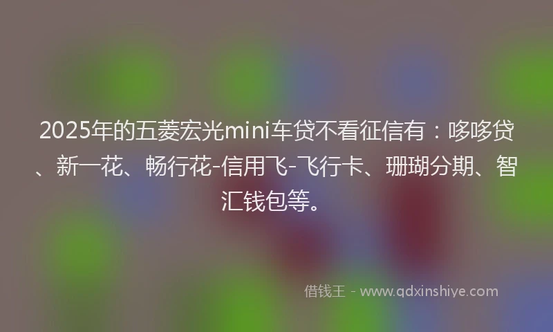 2025年的五菱宏光mini车贷不看征信有：哆哆贷、新一花、畅行花-信用飞-飞行卡、珊瑚分期、智汇钱包等。