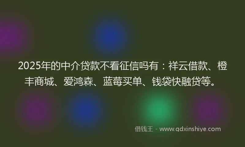 2025年的中介贷款不看征信吗有：祥云借款、橙丰商城、爱鸿森、蓝莓买单、钱袋快融贷等。
