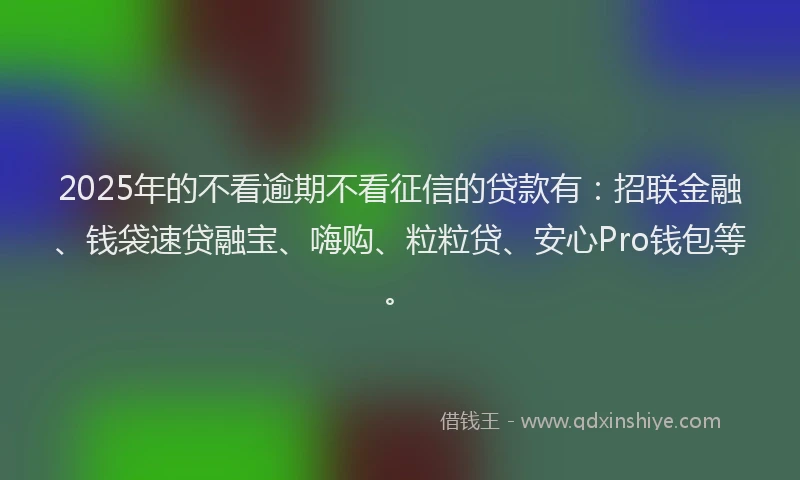 2025年的不看逾期不看征信的贷款有：招联金融、钱袋速贷融宝、嗨购、粒粒贷、安心Pro钱包等。