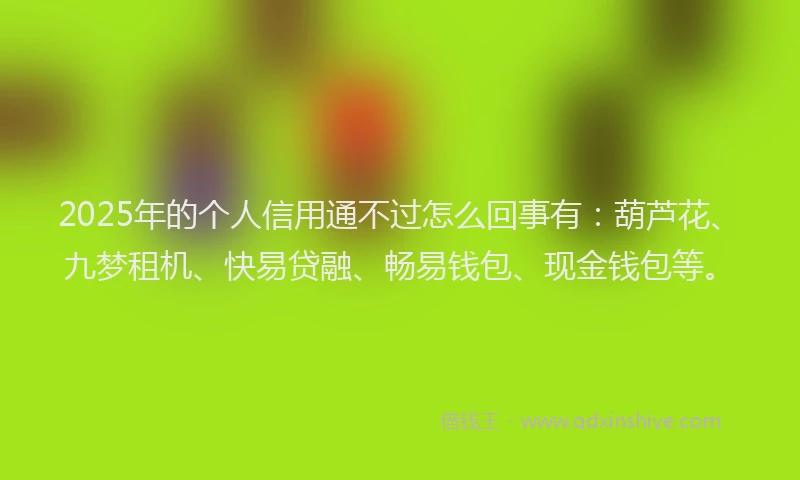 2025年的个人信用通不过怎么回事有：葫芦花、九梦租机、快易贷融、畅易钱包、现金钱包等。