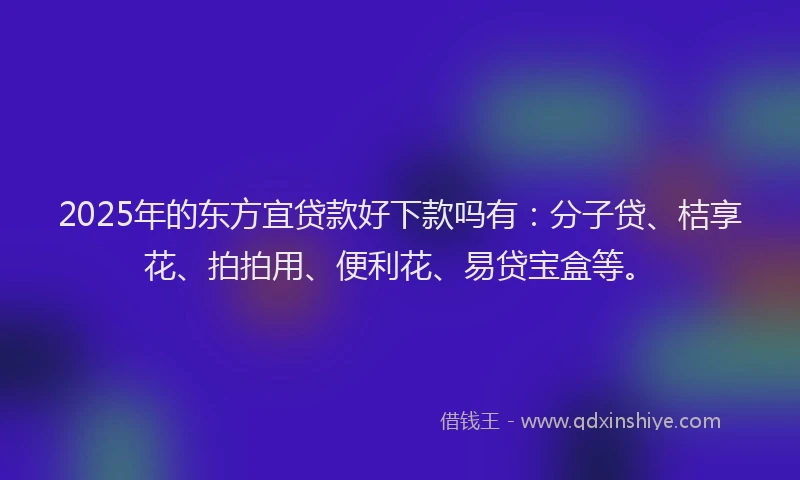 2025年的东方宜贷款好下款吗有：分子贷、桔享花、拍拍用、便利花、易贷宝盒等。