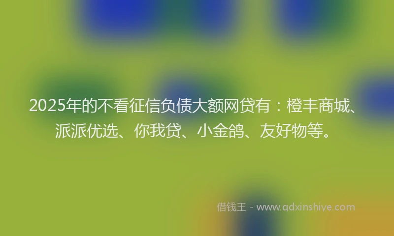 2025年的不看征信负债大额网贷有：橙丰商城、派派优选、你我贷、小金鸽、友好物等。
