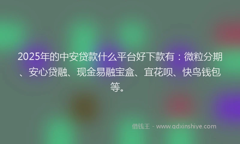 2025年的中安贷款什么平台好下款有：微粒分期、安心贷融、现金易融宝盒、宜花呗、快鸟钱包等。