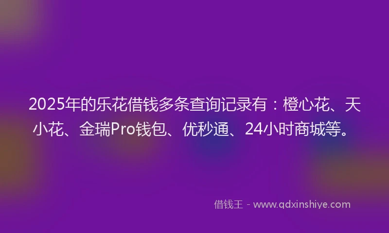 2025年的乐花借钱多条查询记录有：橙心花、天小花、金瑞Pro钱包、优秒通、24小时商城等。