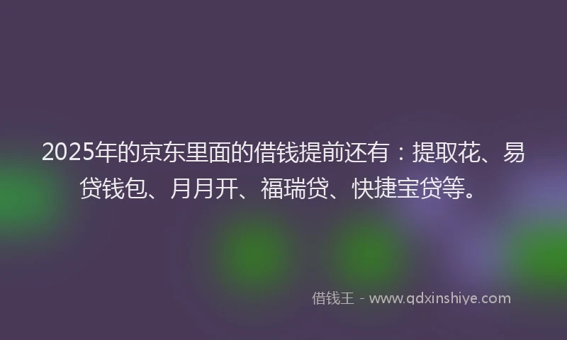 2025年的京东里面的借钱提前还有：提取花、易贷钱包、月月开、福瑞贷、快捷宝贷等。