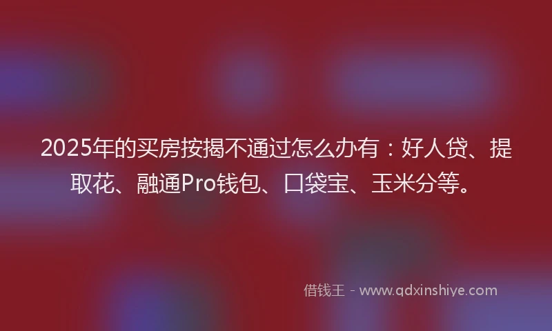 2025年的买房按揭不通过怎么办有：好人贷、提取花、融通Pro钱包、口袋宝、玉米分等。