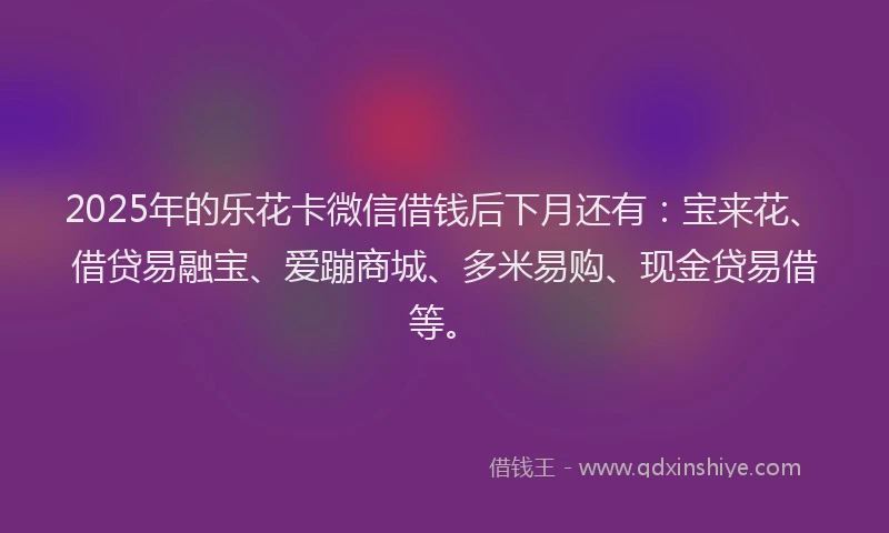 2025年的乐花卡微信借钱后下月还有：宝来花、借贷易融宝、爱蹦商城、多米易购、现金贷易借等。