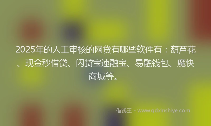 2025年的人工审核的网贷有哪些软件有：葫芦花、现金秒借贷、闪贷宝速融宝、易融钱包、魔快商城等。