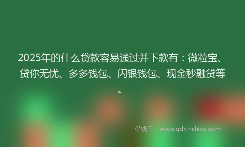 2025年的什么贷款容易通过并下款有：微粒宝、贷你无忧、多多钱包、闪银钱包、现金秒融贷等。