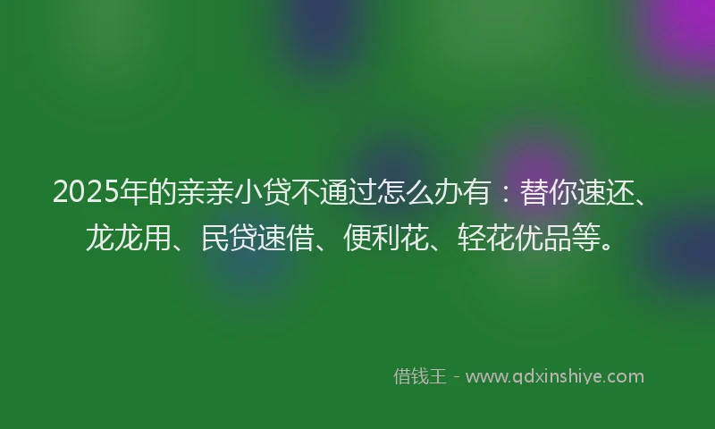 2025年的亲亲小贷不通过怎么办有：替你速还、龙龙用、民贷速借、便利花、轻花优品等。
