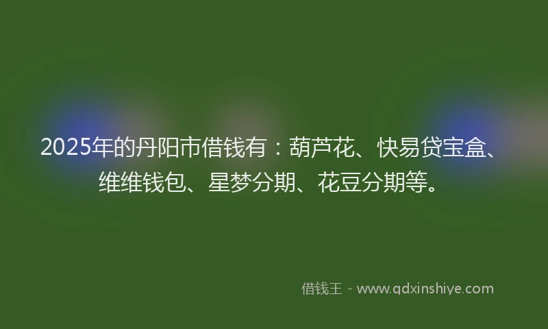 2025年的丹阳市借钱有：葫芦花、快易贷宝盒、维维钱包、星梦分期、花豆分期等。
