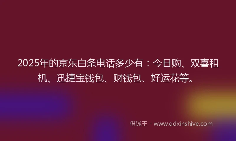 2025年的京东白条电话多少有：今日购、双喜租机、迅捷宝钱包、财钱包、好运花等。