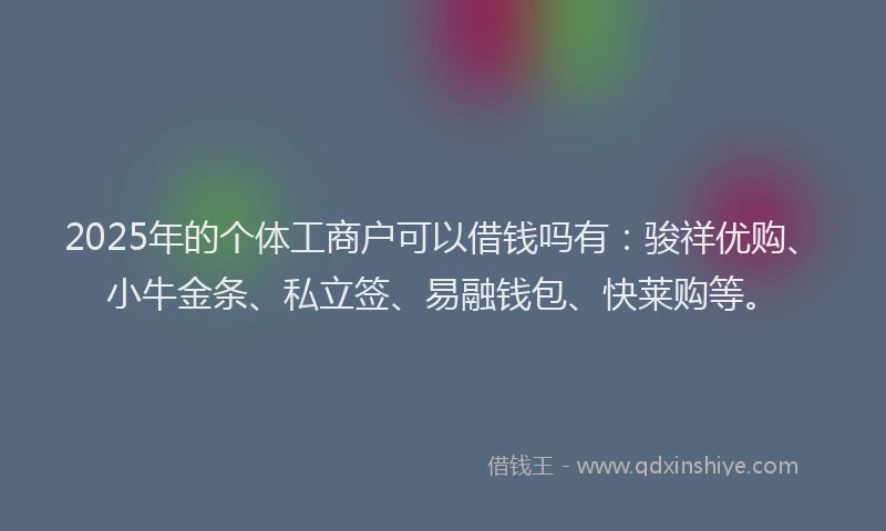 2025年的个体工商户可以借钱吗有：骏祥优购、小牛金条、私立签、易融钱包、快莱购等。