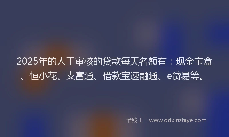 2025年的人工审核的贷款每天名额有：现金宝盒、恒小花、支富通、借款宝速融通、e贷易等。