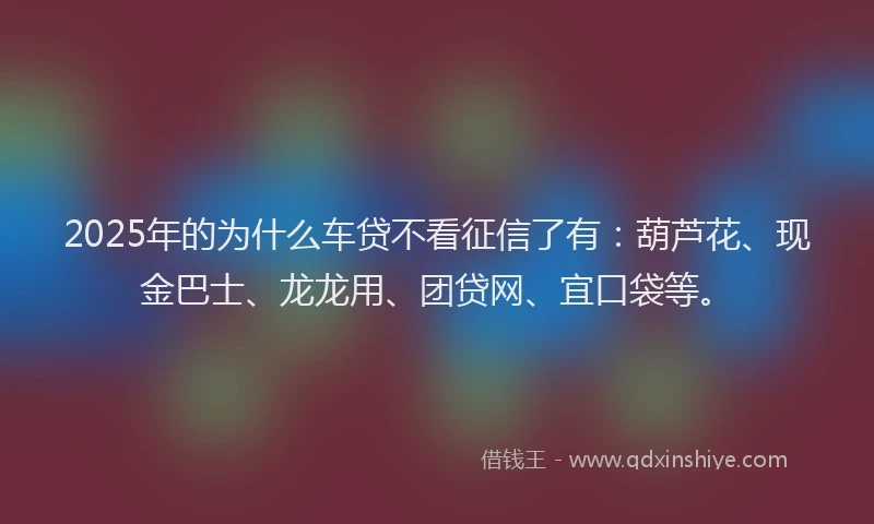 2025年的为什么车贷不看征信了有：葫芦花、现金巴士、龙龙用、团贷网、宜口袋等。