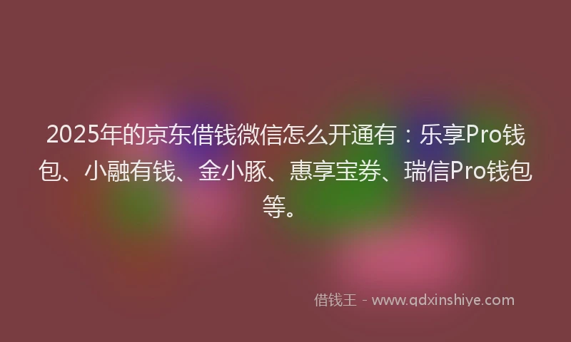 2025年的京东借钱微信怎么开通有：乐享Pro钱包、小融有钱、金小豚、惠享宝券、瑞信Pro钱包等。