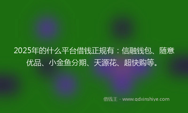 2025年的什么平台借钱正规有：信融钱包、随意优品、小金鱼分期、天源花、超快购等。