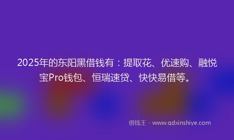 2025年的东阳黑借钱有：提取花、优速购、融悦宝Pro钱包、恒瑞速贷、快快易借等。