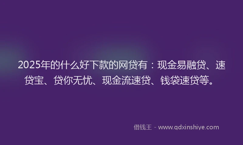 2025年的什么好下款的网贷有：现金易融贷、速贷宝、贷你无忧、现金流速贷、钱袋速贷等。
