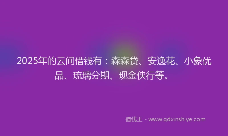 2025年的云间借钱有：森森贷、安逸花、小象优品、琉璃分期、现金侠行等。