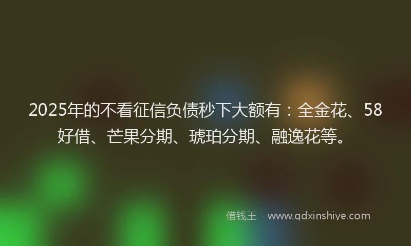 2025年的不看征信负债秒下大额有：全金花、58好借、芒果分期、琥珀分期、融逸花等。