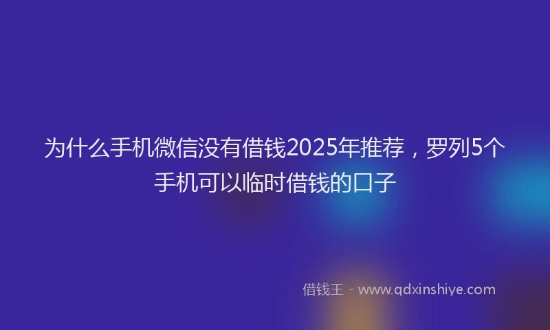 为什么手机微信没有借钱2025年推荐，罗列5个手机可以临时借钱的口子