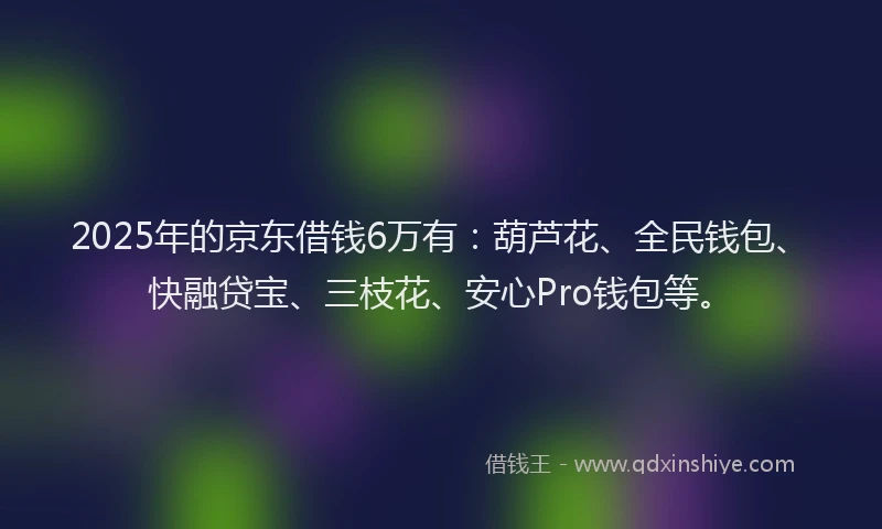 2025年的京东借钱6万有：葫芦花、全民钱包、快融贷宝、三枝花、安心Pro钱包等。
