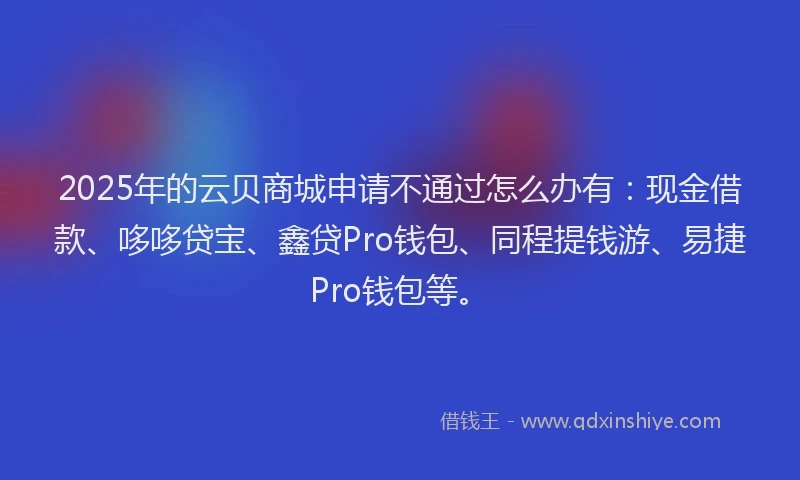 2025年的云贝商城申请不通过怎么办有：现金借款、哆哆贷宝、鑫贷Pro钱包、同程提钱游、易捷Pro钱包等。