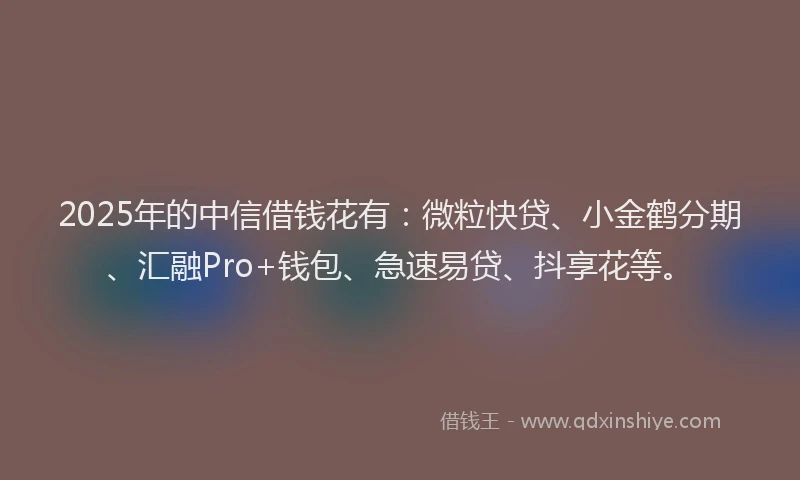 2025年的中信借钱花有：微粒快贷、小金鹤分期、汇融Pro+钱包、急速易贷、抖享花等。