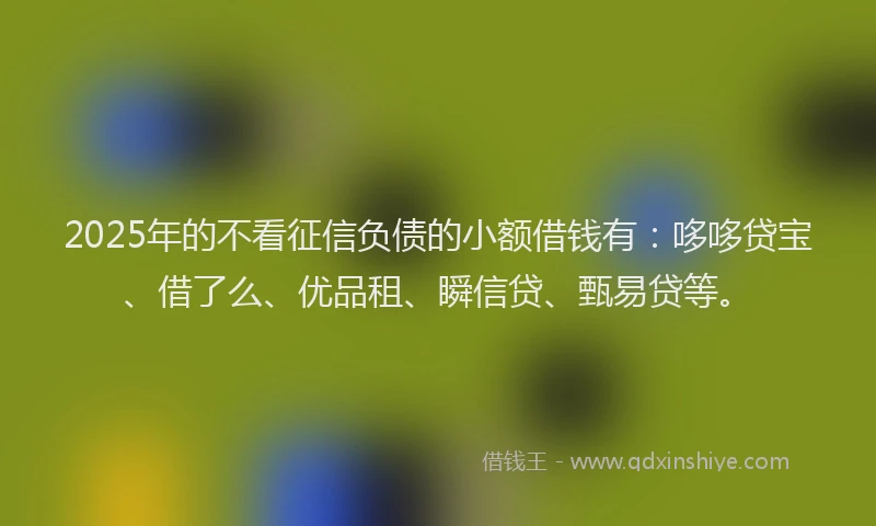 2025年的不看征信负债的小额借钱有：哆哆贷宝、借了么、优品租、瞬信贷、甄易贷等。