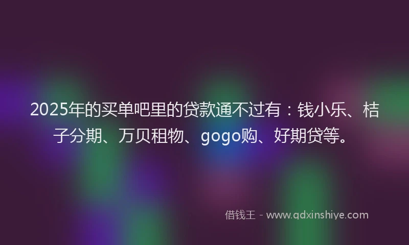 2025年的买单吧里的贷款通不过有：钱小乐、桔子分期、万贝租物、gogo购、好期贷等。