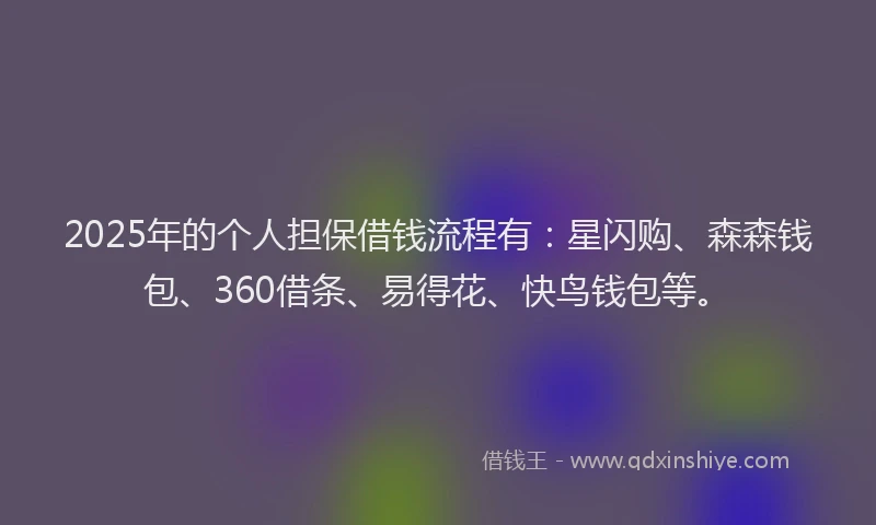 2025年的个人担保借钱流程有：星闪购、森森钱包、360借条、易得花、快鸟钱包等。