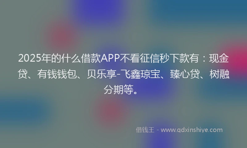 2025年的什么借款APP不看征信秒下款有：现金贷、有钱钱包、贝乐享-飞鑫琼宝、臻心贷、树融分期等。