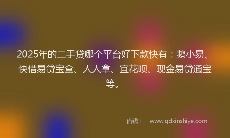 2025年的二手贷哪个平台好下款快有：鹅小易、快借易贷宝盒、人人拿、宜花呗、现金易贷通宝等。