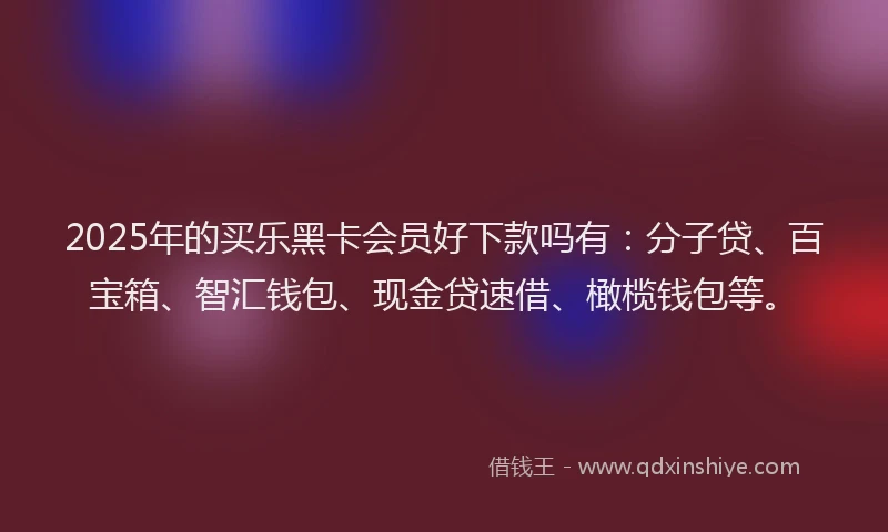 2025年的买乐黑卡会员好下款吗有：分子贷、百宝箱、智汇钱包、现金贷速借、橄榄钱包等。