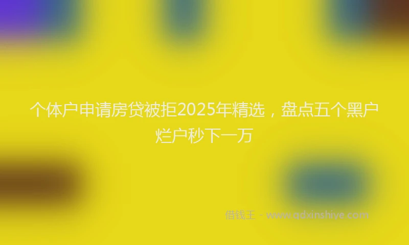 个体户申请房贷被拒2025年精选，盘点五个黑户烂户秒下一万