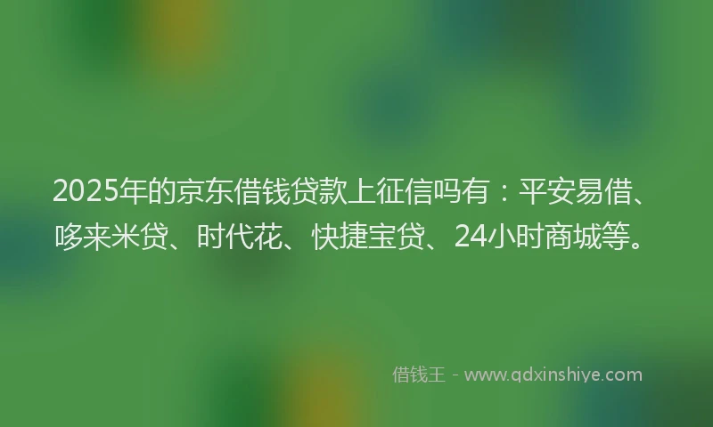 2025年的京东借钱贷款上征信吗有：平安易借、哆来米贷、时代花、快捷宝贷、24小时商城等。