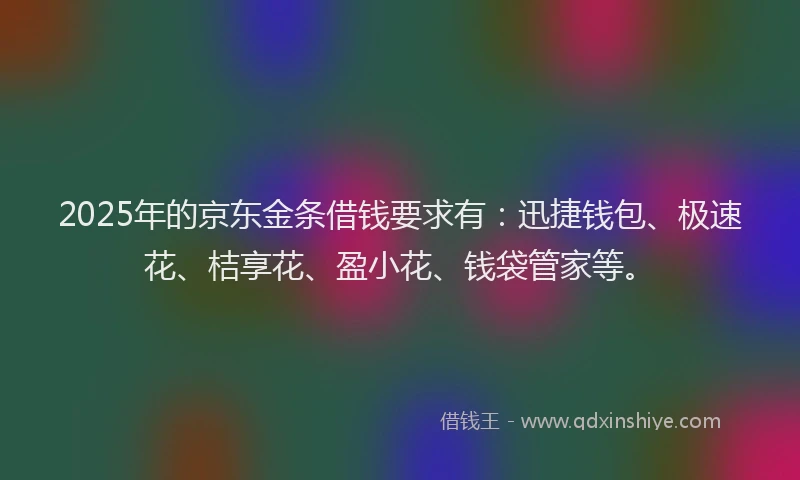 2025年的京东金条借钱要求有：迅捷钱包、极速花、桔享花、盈小花、钱袋管家等。