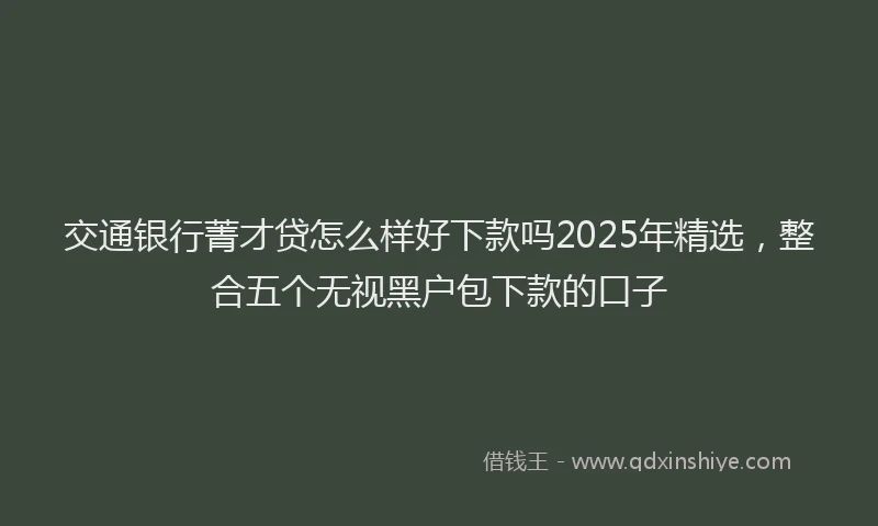 交通银行菁才贷怎么样好下款吗2025年精选，整合五个无视黑户包下款的口子