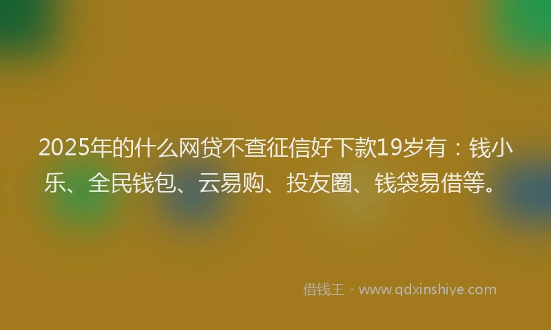 2025年的什么网贷不查征信好下款19岁有：钱小乐、全民钱包、云易购、投友圈、钱袋易借等。