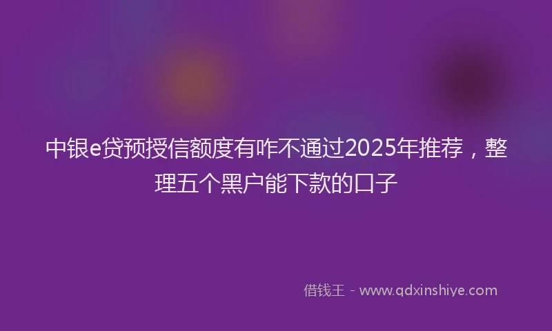 中银e贷预授信额度有咋不通过2025年推荐，整理五个黑户能下款的口子