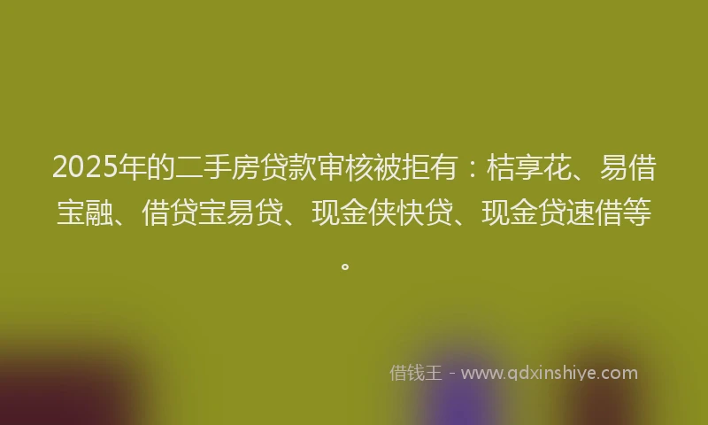 2025年的二手房贷款审核被拒有：桔享花、易借宝融、借贷宝易贷、现金侠快贷、现金贷速借等。