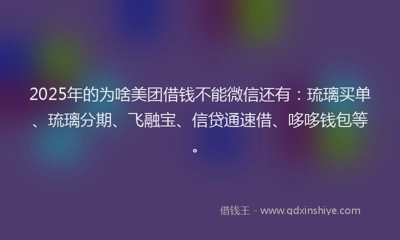2025年的为啥美团借钱不能微信还有：琉璃买单、琉璃分期、飞融宝、信贷通速借、哆哆钱包等。