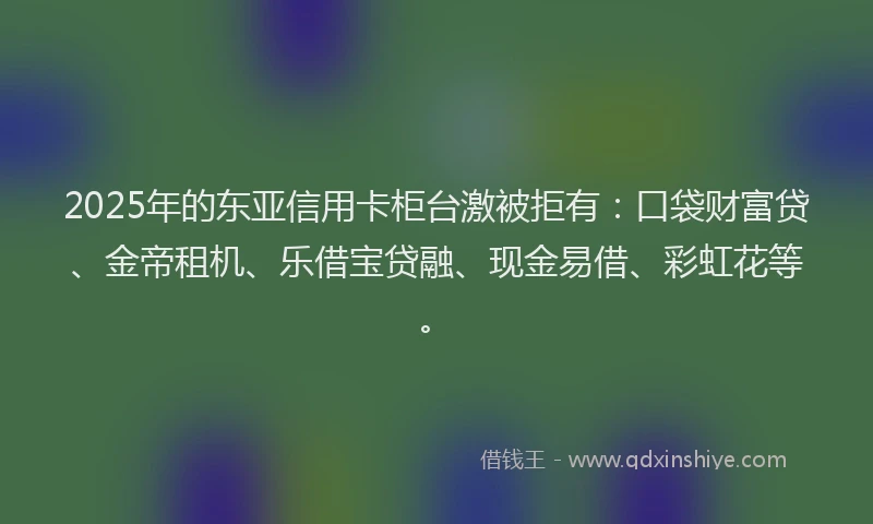 2025年的东亚信用卡柜台激被拒有：口袋财富贷、金帝租机、乐借宝贷融、现金易借、彩虹花等。