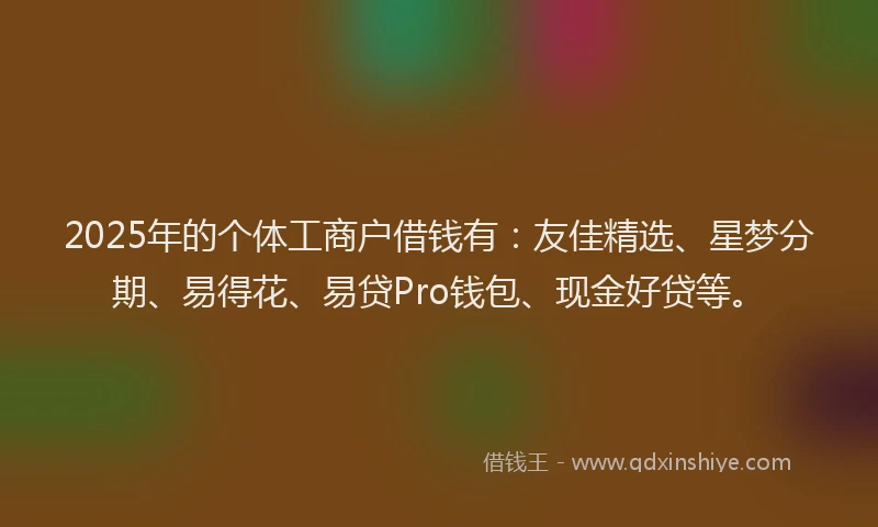 2025年的个体工商户借钱有：友佳精选、星梦分期、易得花、易贷Pro钱包、现金好贷等。