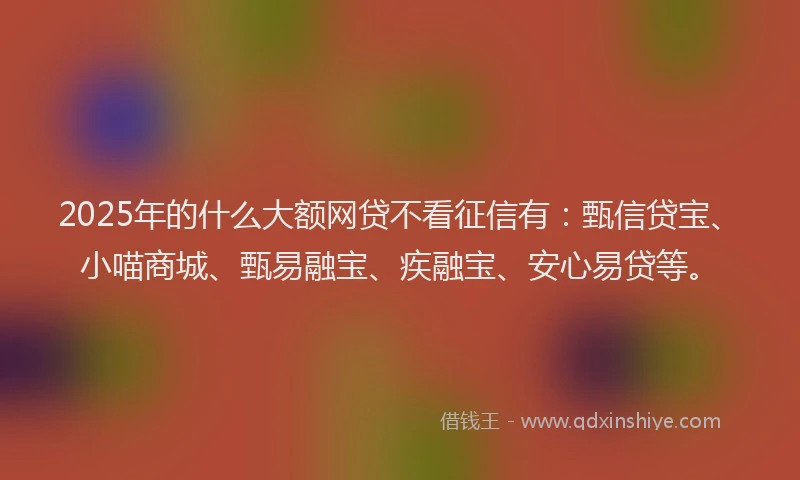 2025年的什么大额网贷不看征信有：甄信贷宝、小喵商城、甄易融宝、疾融宝、安心易贷等。