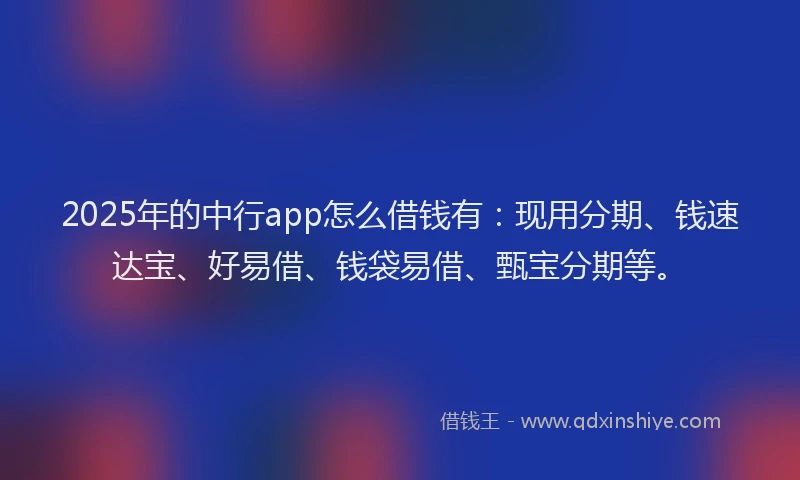 2025年的中行app怎么借钱有：现用分期、钱速达宝、好易借、钱袋易借、甄宝分期等。