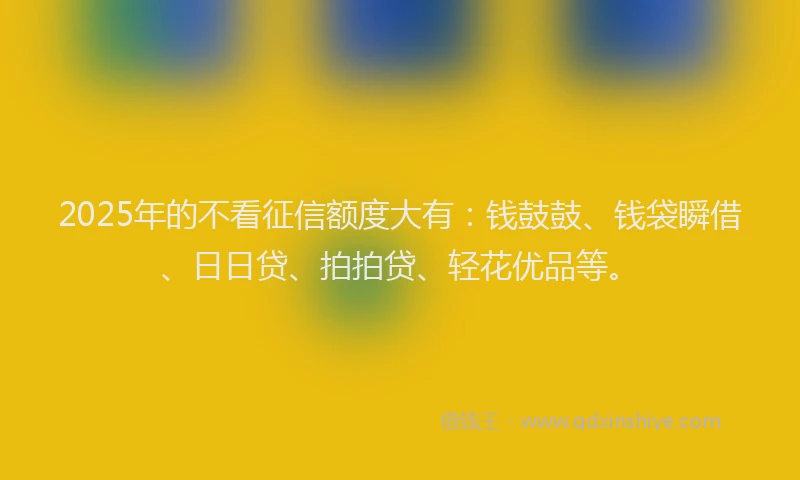 2025年的不看征信额度大有：钱鼓鼓、钱袋瞬借、日日贷、拍拍贷、轻花优品等。