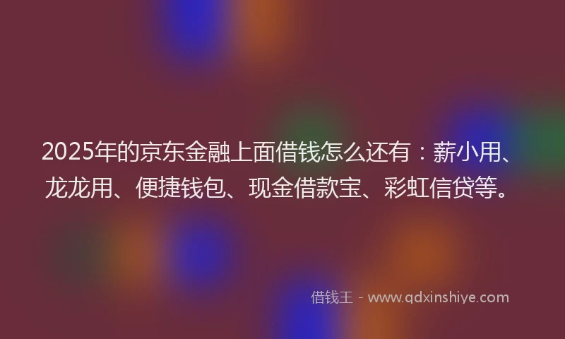 2025年的京东金融上面借钱怎么还有：薪小用、龙龙用、便捷钱包、现金借款宝、彩虹信贷等。